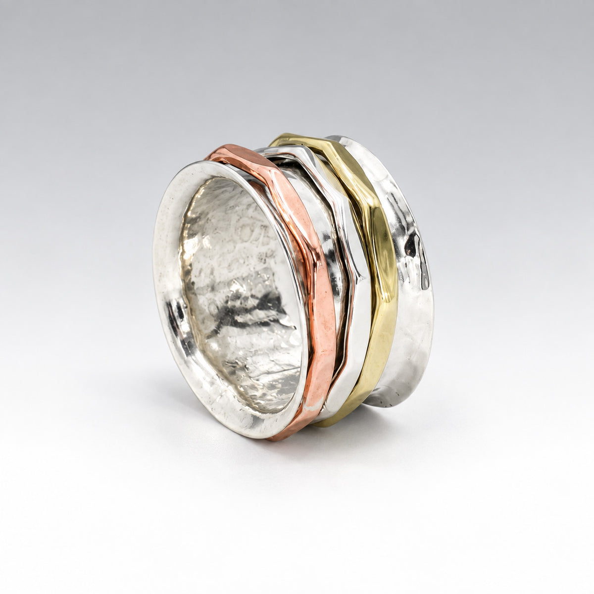 Tara Spinning Silver Ring with Copper, Brass and Silver Bands