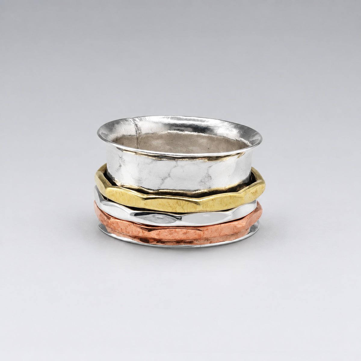 Tara Spinning Silver Ring with Copper, Brass and Silver Bands