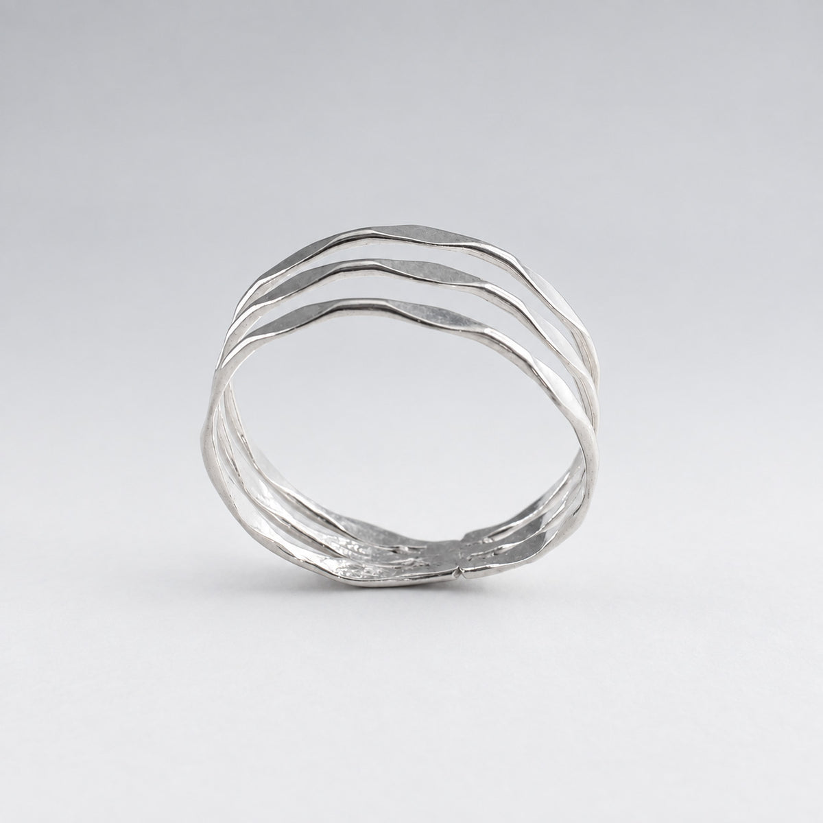 Tara Triple Band Diamond Pattern Silver Stacking Ring