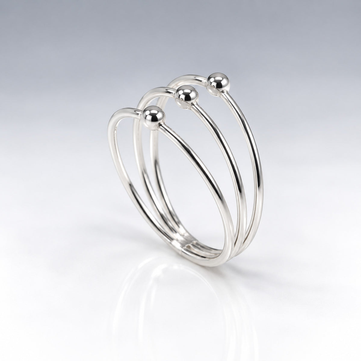Tara Triple Band with Half Beads Silver Stacking Ring