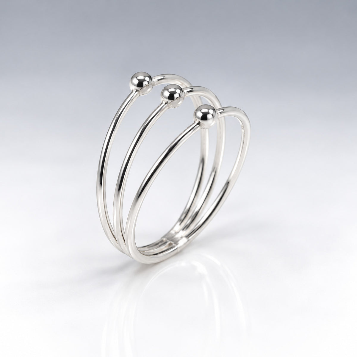 Tara Triple Band with Half Beads Silver Stacking Ring