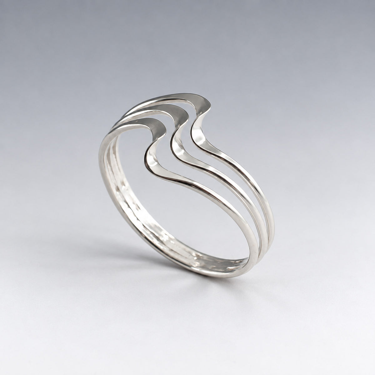 Tara Triple Soft Ocean Wave Silver Stacking Ring