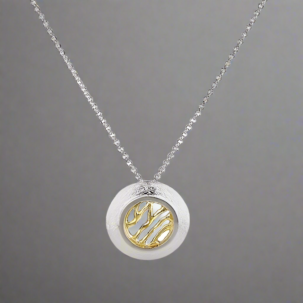 Medium Woven Silver Pendant with 18ct Yellow Gold Vermeil