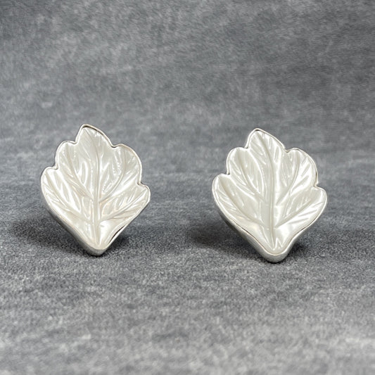 Pearla - Carved Mother of Pearl Leaf Silver Earrings - Stud Curated and designed by Emilio Sotelo Jewelry for Croi Kinsale Jewellery in Kinsale West Cork Ireland Europe. Find exceptional handmade silver and gold jewellery at affordable prices for birthday gifts and Christmas presents. Handcrafted Silver jewelry. Find the best affordable jewellery