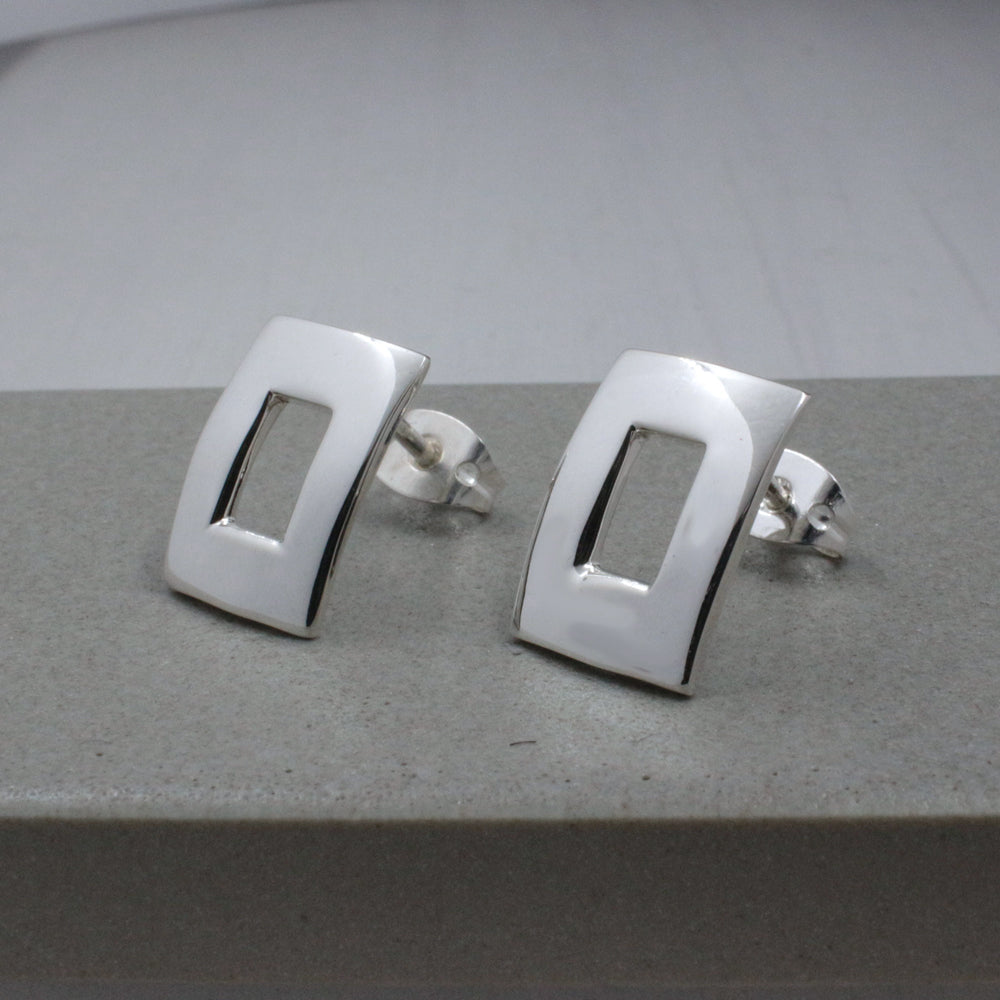Artemis Small Off-Center Rectangle Silver Stud Earrings,Ê Shop affordable, high-quality jewellery in Kinsale, West Cork, Ireland designed by Croí Kinsale Jewellery