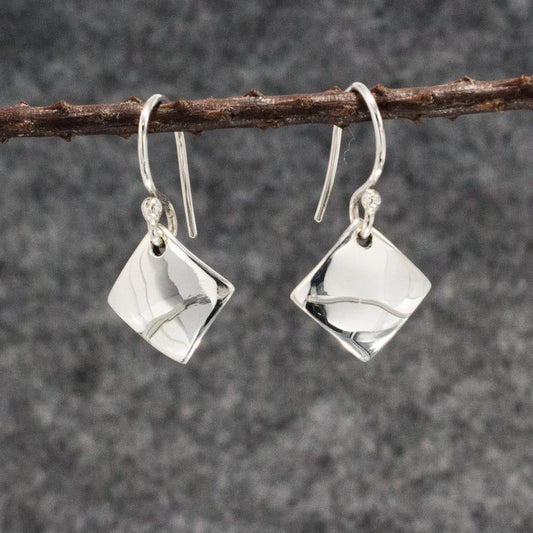 Artemis - Small Rhombus Silver Earrings - Dangle Curated and designed by Emilio Sotelo Jewelry for Croi Kinsale Jewellery in Kinsale West Cork Ireland Europe. Find exceptional handmade silver and gold jewellery at affordable prices for birthday gifts and Christmas presents. Handcrafted Silver jewelry. Find the best affordable jewellery