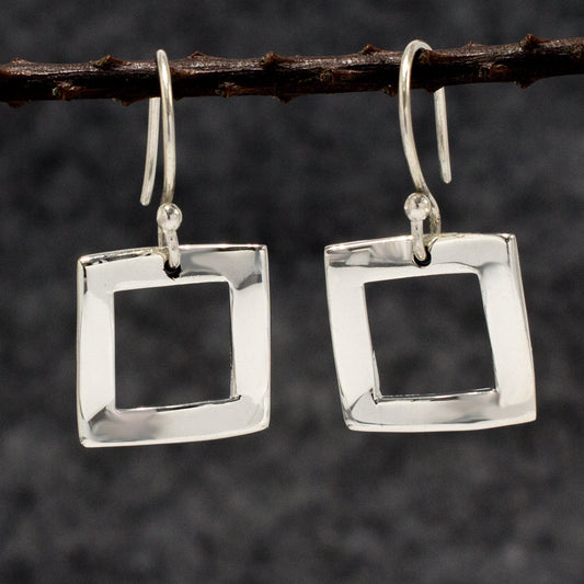 AYA - Square Silver Earrings - Dangle Curated and designed by Emilio Sotelo Jewelry for Croi Kinsale Jewellery in Kinsale West Cork Ireland Europe. Find exceptional handmade silver and gold jewellery at affordable prices for birthday gifts and Christmas presents. Handcrafted Silver jewelry. Find the best affordable jewellery