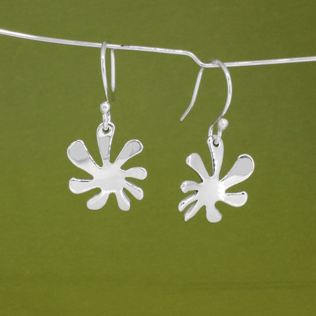 Moineir - Small Urban Flower Silver Earrings - Dangle Curated and designed by Emilio Sotelo Jewelry for Croi Kinsale Jewellery in Kinsale West Cork Ireland Europe. Find exceptional handmade silver and gold jewellery at affordable prices for birthday gifts and Christmas presents. Handcrafted Silver jewelry. Find the best affordable jewellery