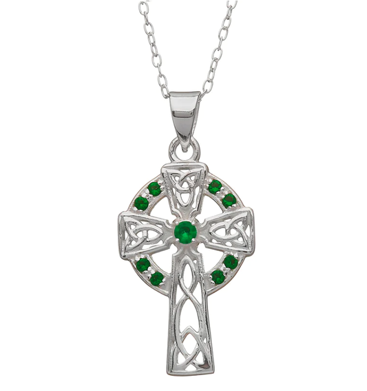 Celtic - Cross with Green CZ Silver Pendant Curated and designed by Emilio Sotelo Jewelry for Croi Kinsale Jewellery in Kinsale West Cork Ireland Europe. Find exceptional handmade silver and gold jewellery at affordable prices for birthday gifts and Christmas presents. Find Irish designers and makers. Beautiful jewellery shop located in Kinsale, Co. Cork. - Celtic Woods Jewellery