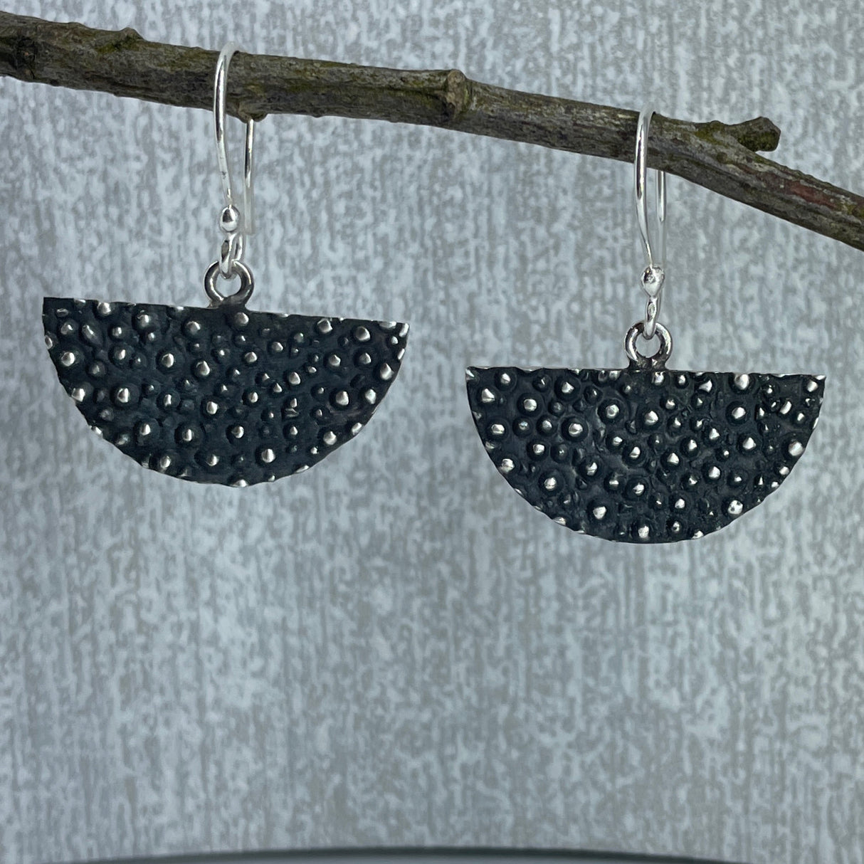 Firmament Dotted Abanico Oxidised Silver Dangle Earrings