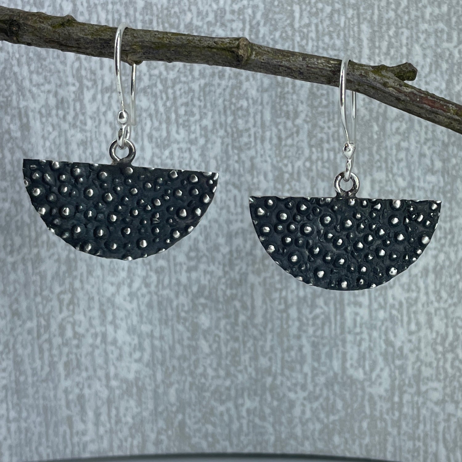 Firmament Dotted Abanico Oxidised Silver Dangle Earrings