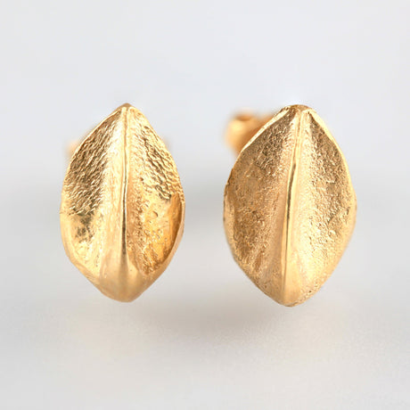 Beech Mast Gold Earrings - Studs - Kathleen Holland by Emilio Sotelo jewelry in Kinsale West Cork Ireland Europe. Find exceptional handmade silver and gold jewellery at affordable prices for birthday gifts and Christmas presents. Find Irish designers and makers. Beautiful jewellery shop located in Kinsale, Co. Cork.