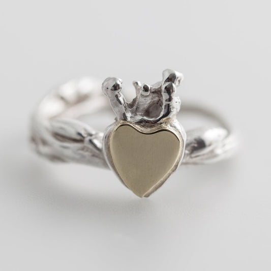 Single Claddagh Ring - Silver with 9ct Gold Surface - Kathleen Holland Jewellery