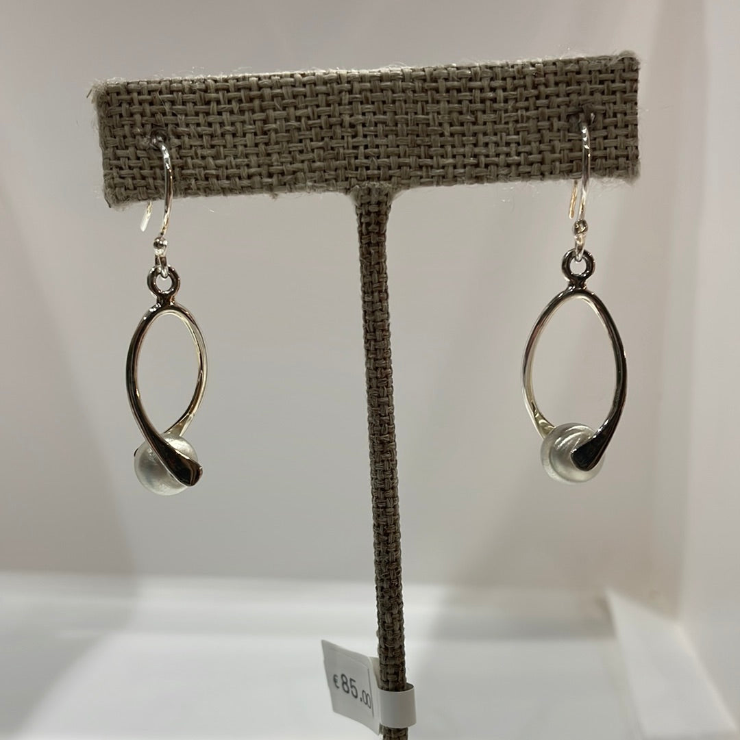 Selene - Lanceolate with Sphere Matte Silver Earrings - Dangle