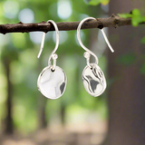 Selene - Small Wavy Disc Silver Earrings - Dangle