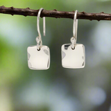 Selene - Small Wavy Square Silver Earrings - Dangle