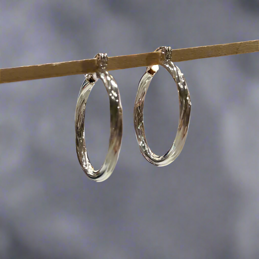 Lupita - Small Patterned Circle Silver Hoop Earrings