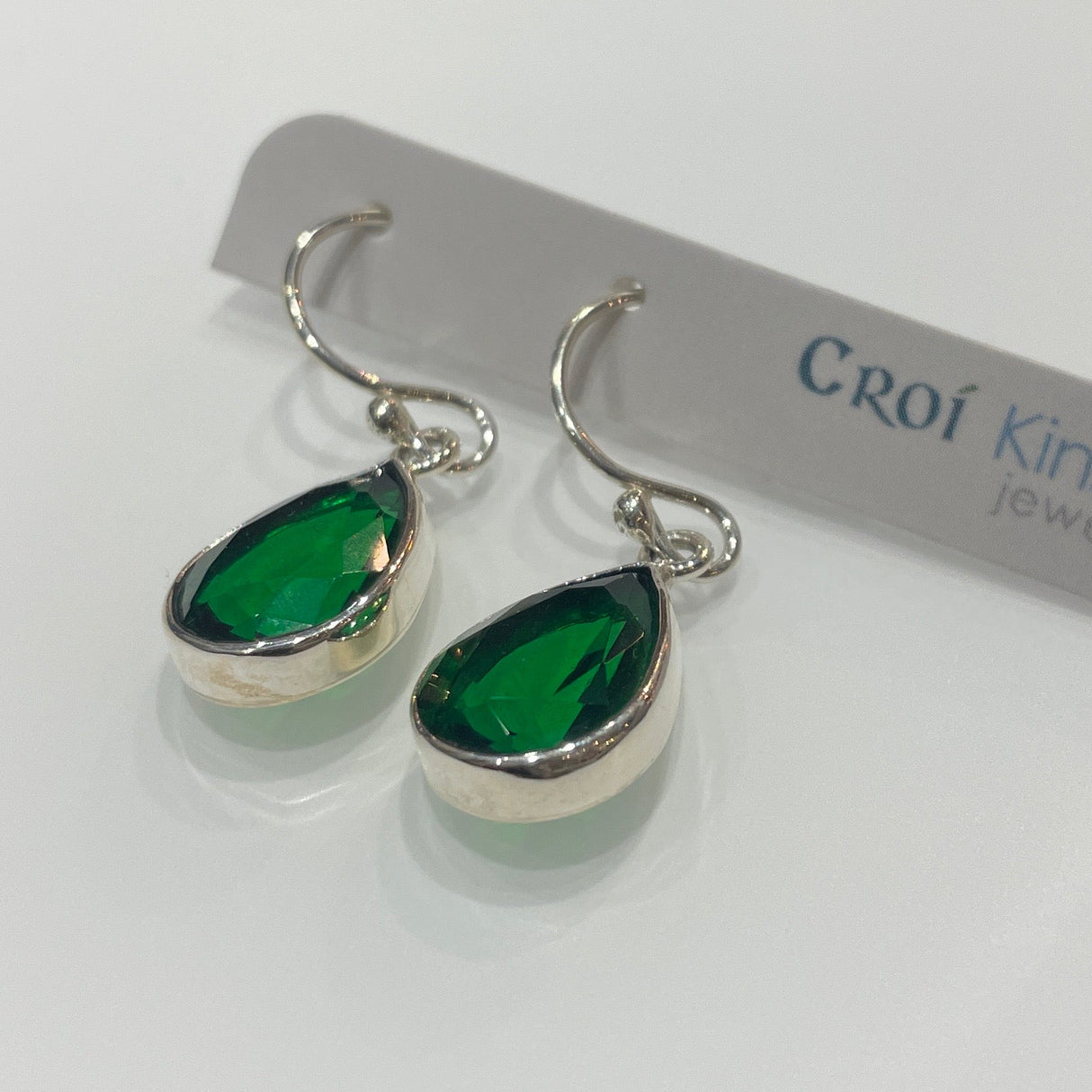 Candy Green Faceted Swarovski Drop Silver Earrings,Ê Shop affordable, high-quality jewellery in Kinsale, West Cork, Ireland designed by Croí Kinsale Jewellery