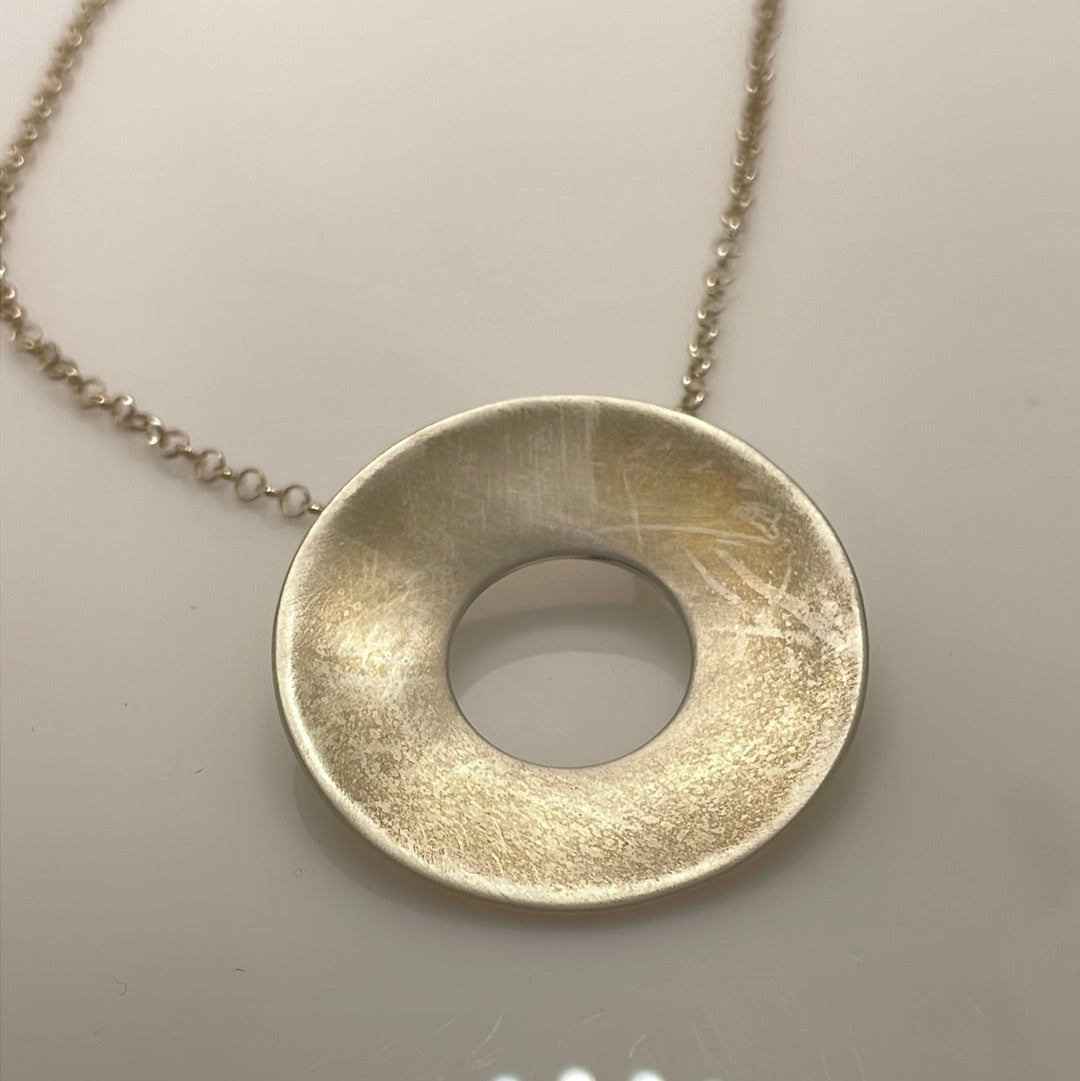 Artemis Concave Disc Off-Center Matte Silver Pendant