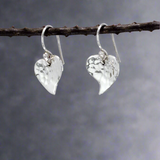 Croí - Small Heart Hammered Silver Earrings - Dangle