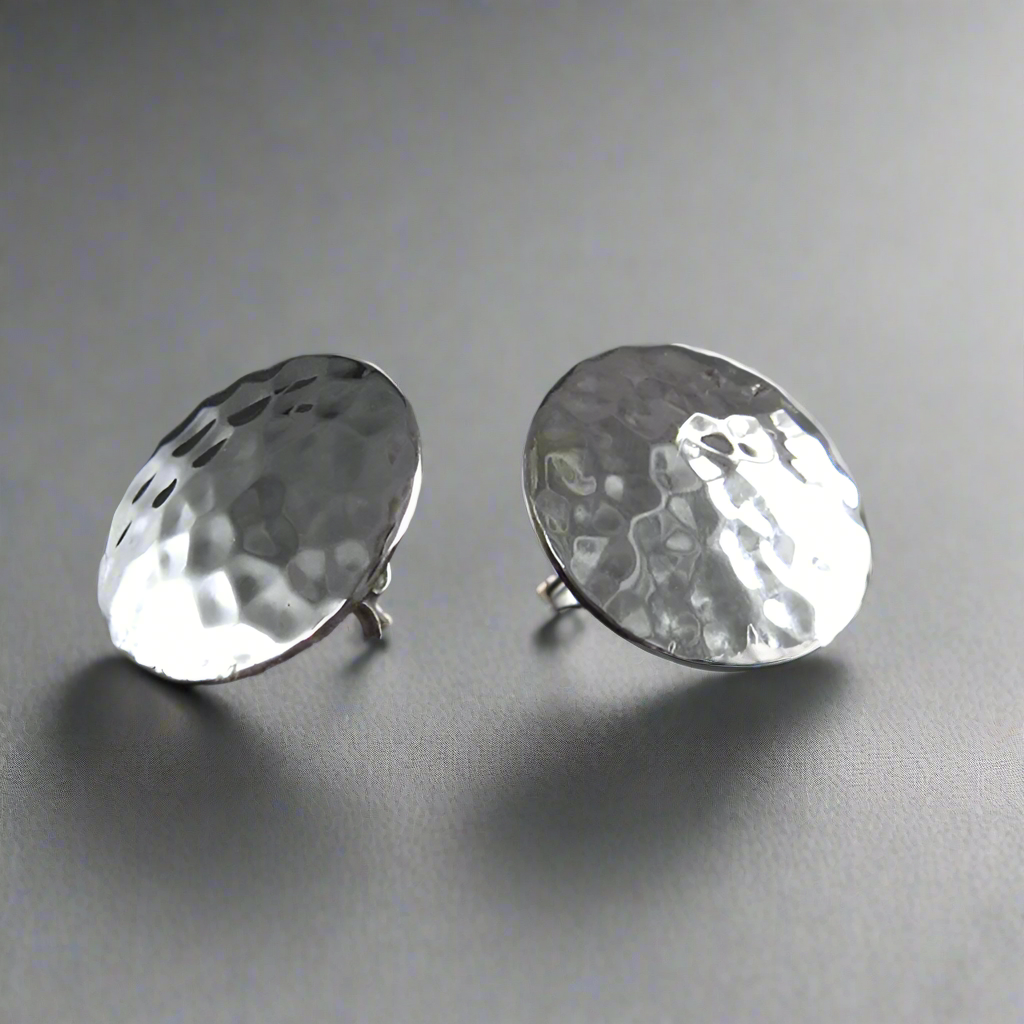 Artemis - Disc Hammered Silver Earrings - Stud