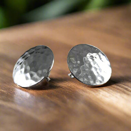 Artemis - Disc Hammered Silver Earrings - Stud