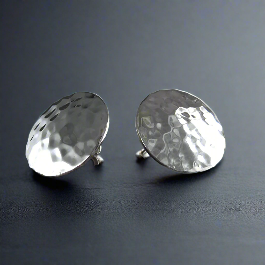 Artemis - Disc Hammered Silver Earrings - Stud