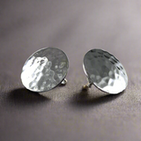 Artemis - Disc Hammered Silver Earrings - Stud