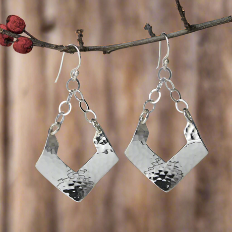 Saha - Greta Hammered Silver Earrings - Dangle