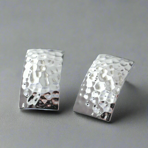 Artemis Rectangle Hammered Silver Stud Earrings,Ê Shop affordable, high-quality jewellery in Kinsale, West Cork, Ireland designed by Croí Kinsale Jewellery