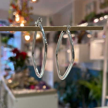 Lupita - Large Rhombus Hoop Silver Earrings
