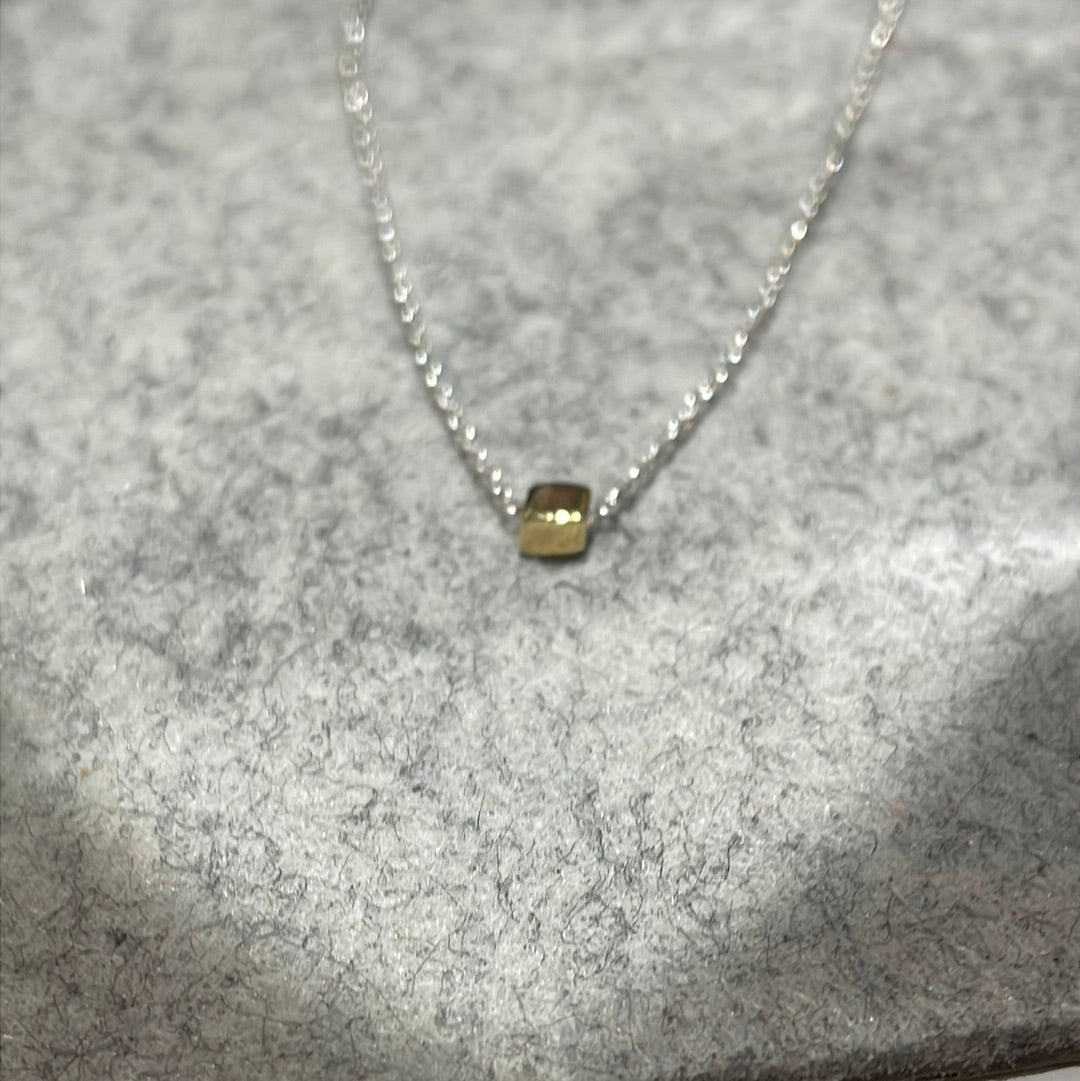 Piccoli Tiny Cube Silver Pendant Gold Plated
