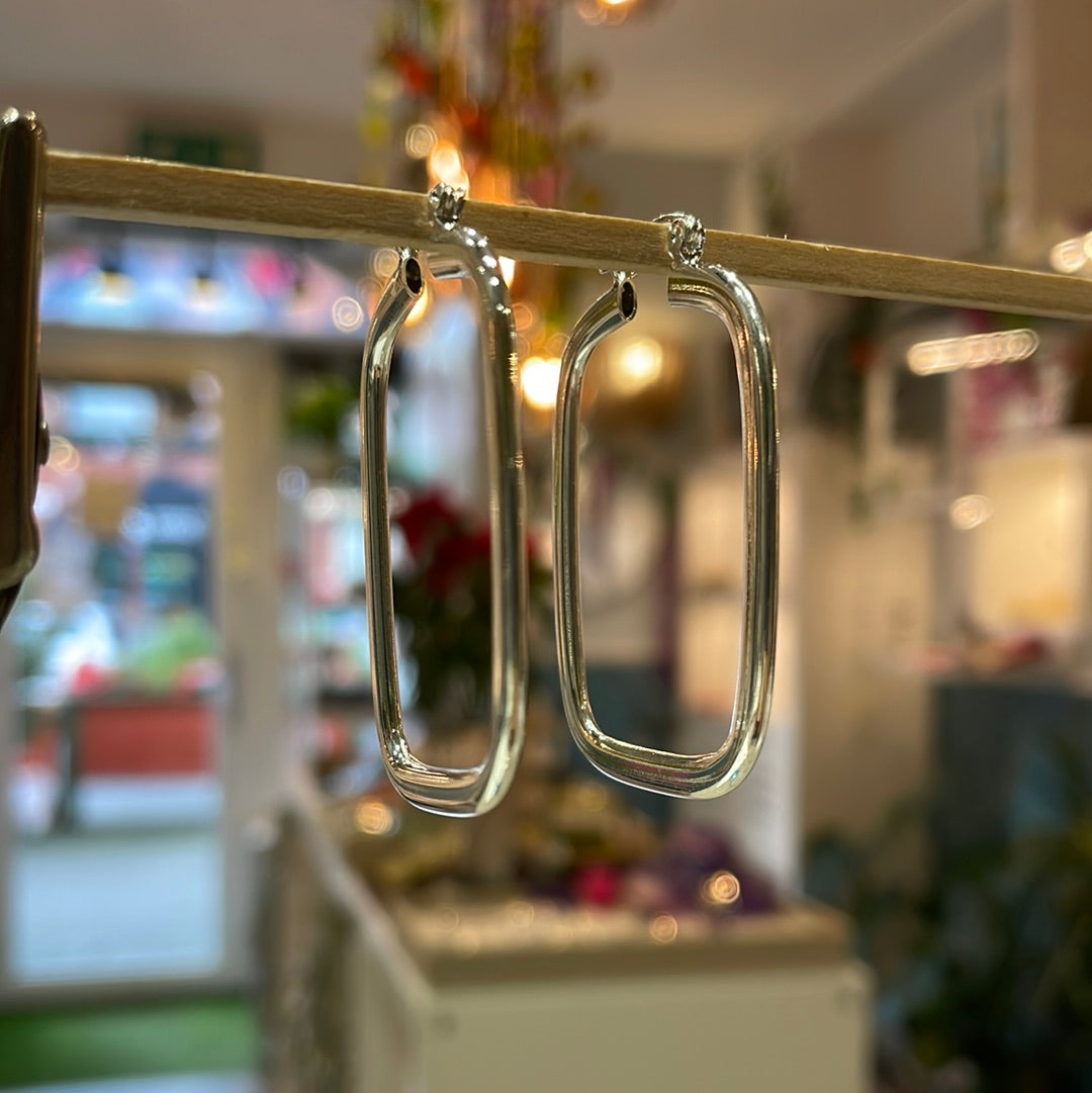 Lupita - Large Rectangle Hoop Silver Earrings