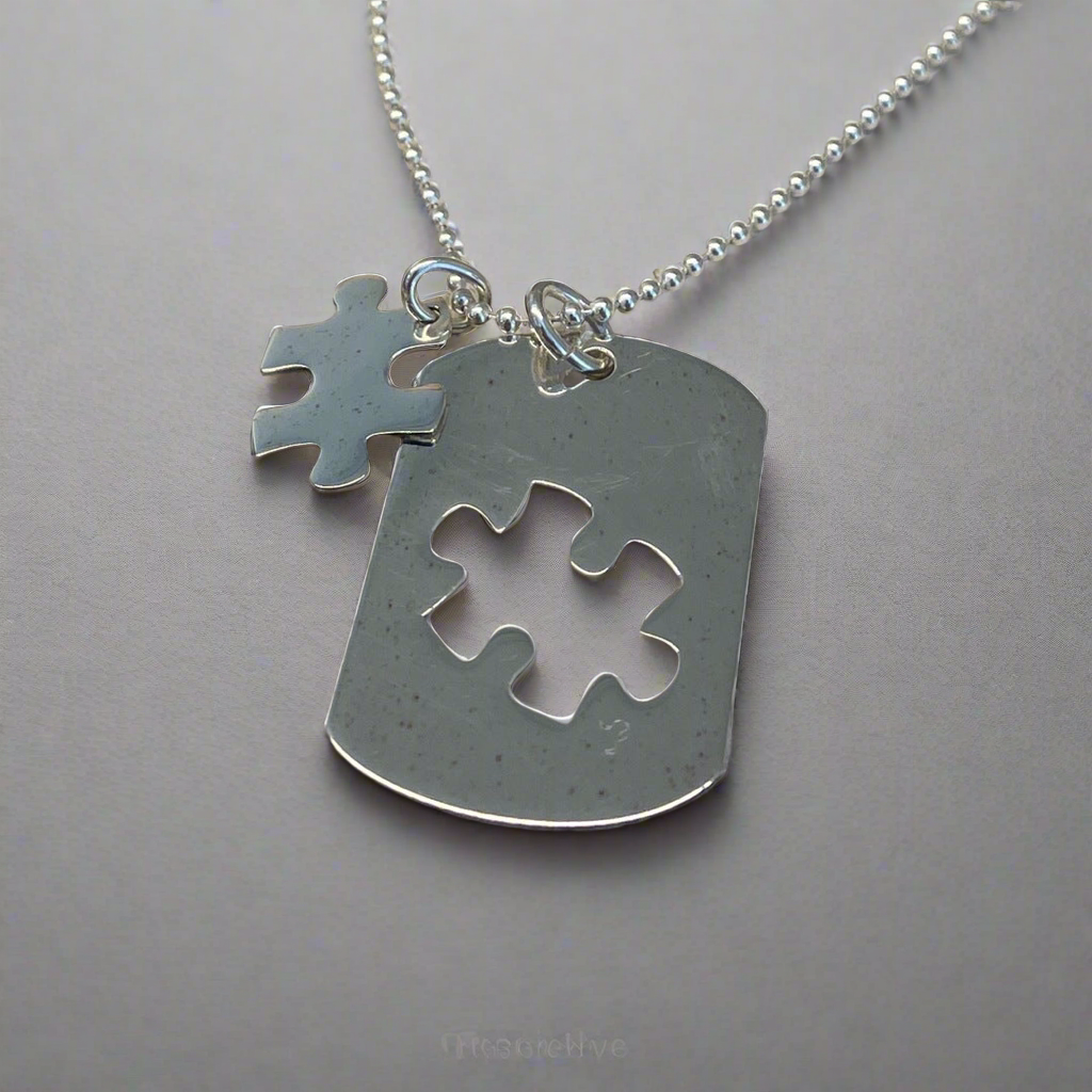 Saha - Jigsaw Piece Two Piece Silver Pendant