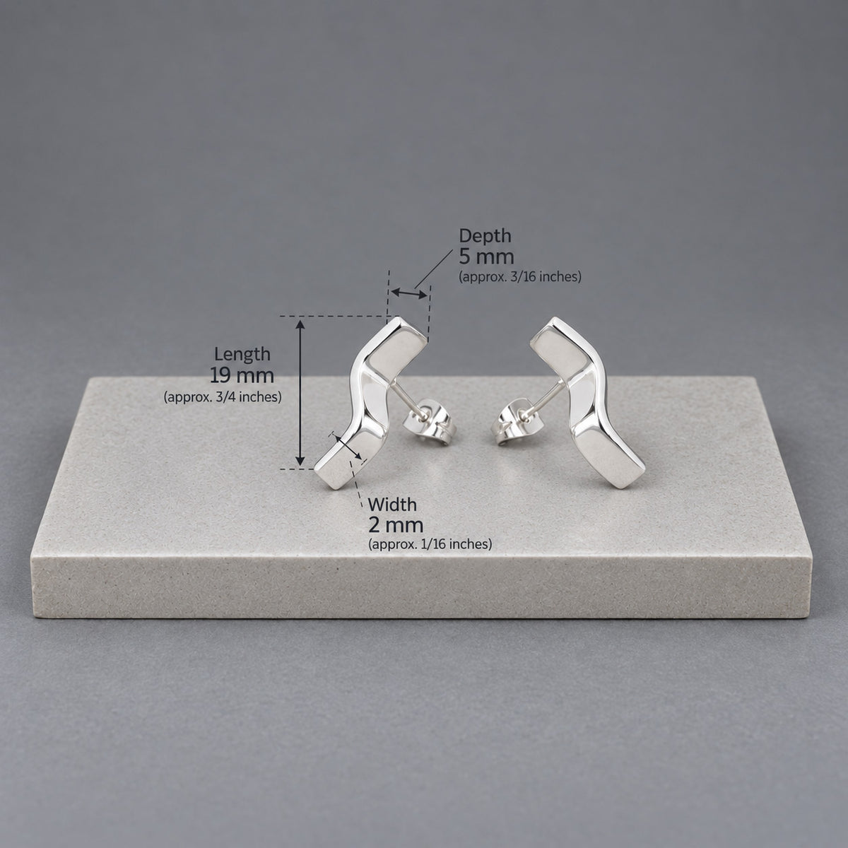 AYA Three-Dimensional S Bar Silver Stud Earrings