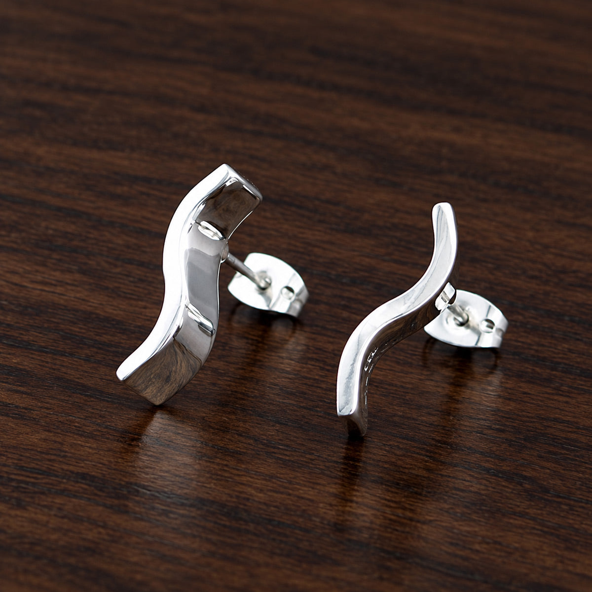 AYA Three-Dimensional S Bar Silver Stud Earrings