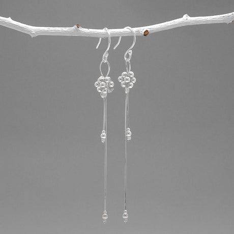 Áine Beaded Cluster Double Chain Silver Dangle Earrings