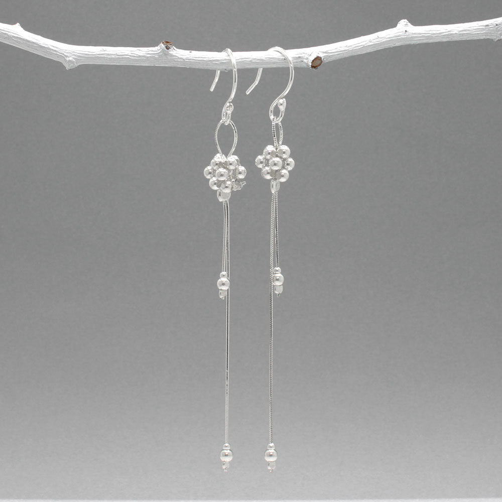 Áine - Beaded Cluster Double Chain Silver Dangle Earrings