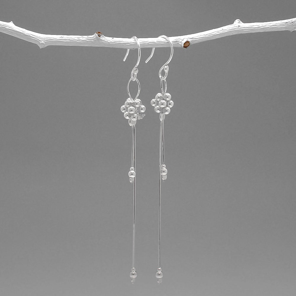 Áine Beaded Cluster Double Chain Silver Dangle Earrings