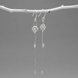 Áine Beaded Cluster Double Chain Silver Dangle Earrings