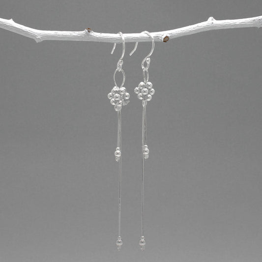 Áine - Beaded Cluster Double Chain Silver Dangle Earrings