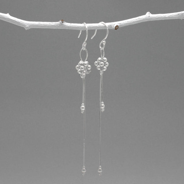 Áine - Beaded Cluster Double Chain Silver Dangle Earrings