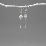 Áine Beaded Cluster Double Chain Silver Dangle Earrings