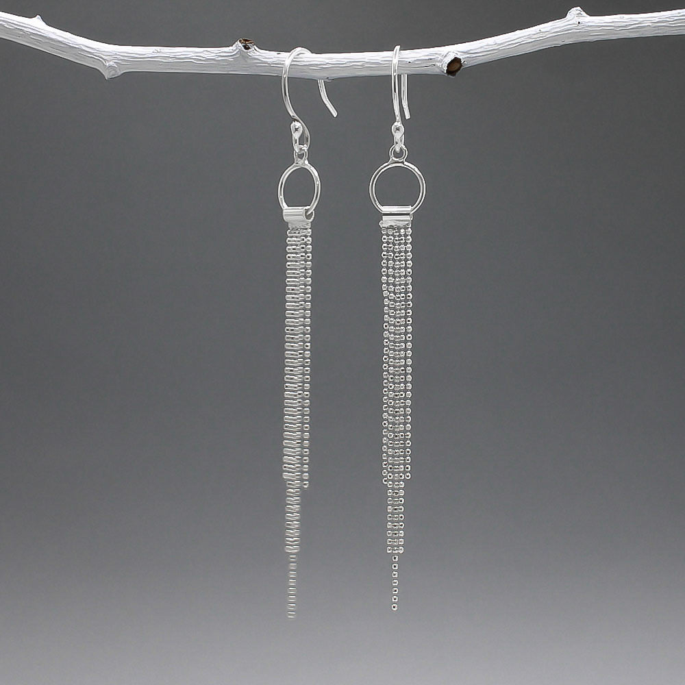 Áine Cascading Chains on Small Hoop Silver Dangle Earrings