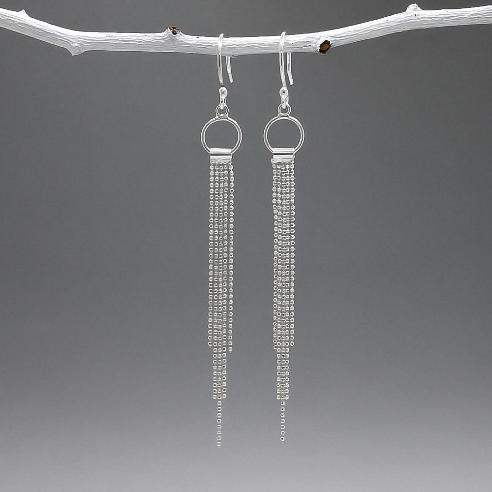 Áine Cascading Chains on Small Hoop Silver Dangle Earrings