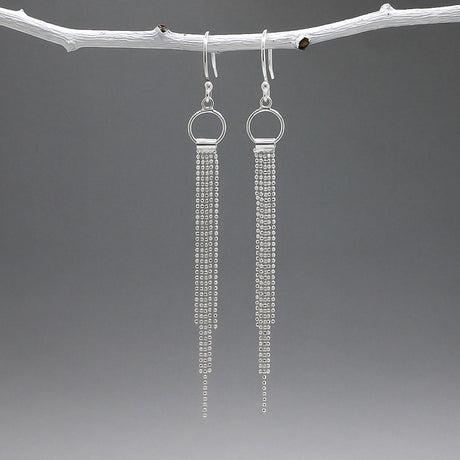 Áine Cascading Chains on Small Hoop Silver Dangle Earrings