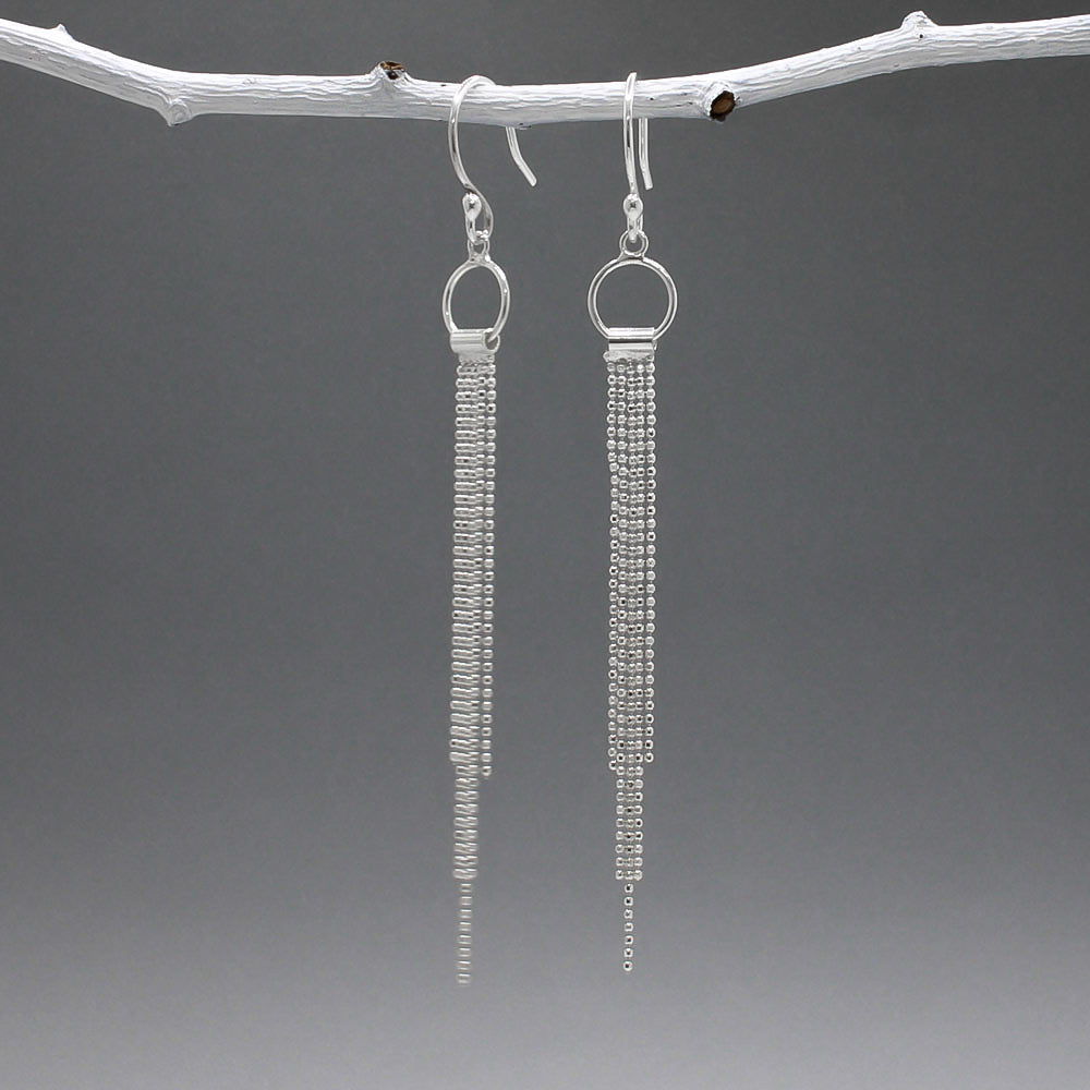 Áine Cascading Chains on Small Hoop Silver Dangle Earrings