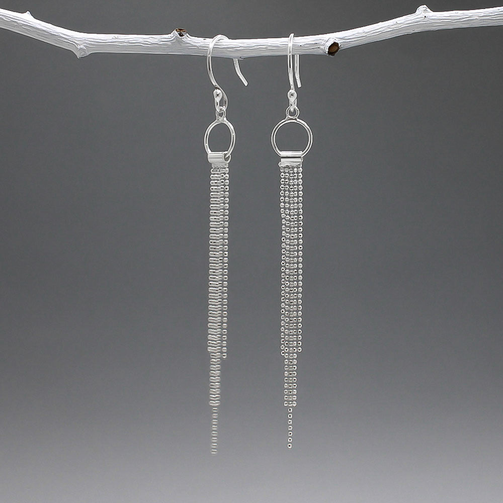 Áine Cascading Chains on Small Hoop Silver Dangle Earrings