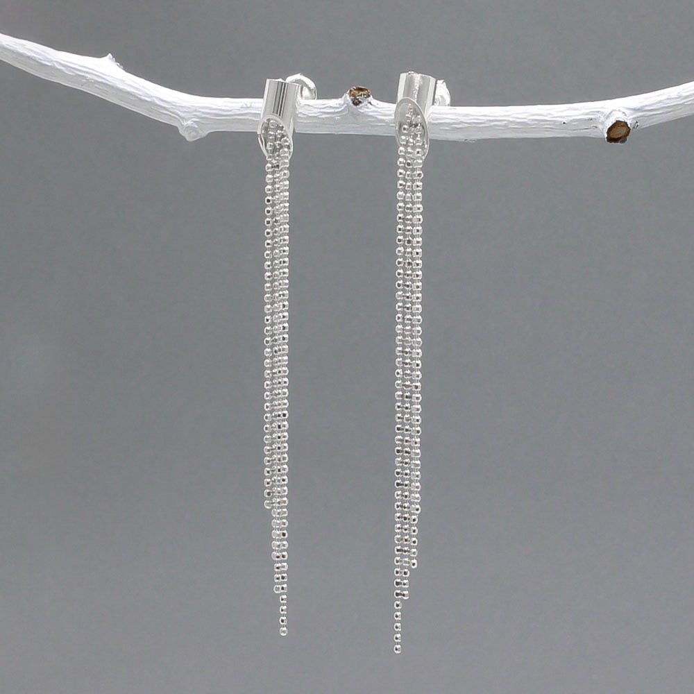 Áine Cylinder with Chains Silver Stud Earrings