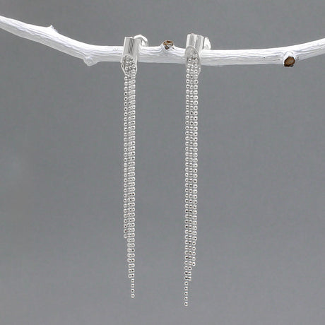 Áine Cylinder with Chains Silver Stud Earrings